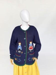 Włoski kardigan wyszywane wzory wełna szetlandzka