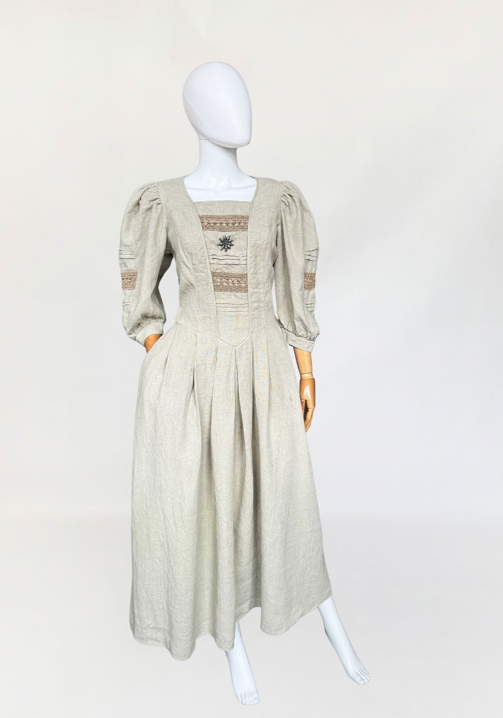 Austriacka maxi sukienka vintage len