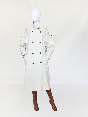 Długi wełniany płaszcz vintage w militarnym stylu