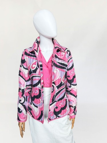 Anne Carson pikowana jedwabna kurtka w kolorowe wzory