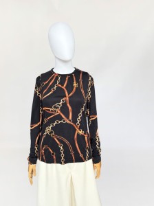 Elegance jedwabna bluzka we wzory jeździeckie