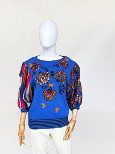 Diane Freis wełniany sweter z aplikacjami 80's unikat