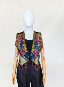 Bogato zdobiona biżuteryjna kamizelka vintage