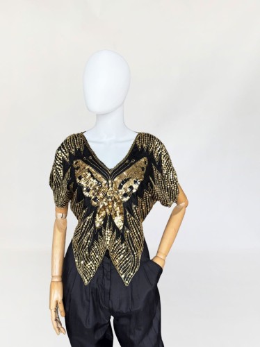 Jedwabna bluzka vintage motyl