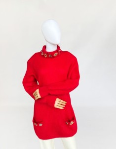 Moherowy długi sweter vintage ze zdobieniami