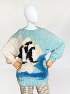 Moherowy sweter vintage pingwiny