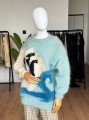 Moherowy sweter vintage pingwiny