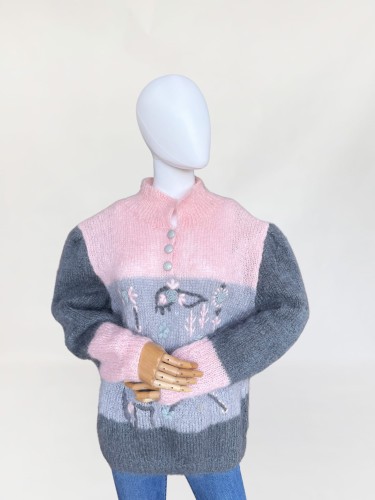 Moherowy wyszywany sweter vintage