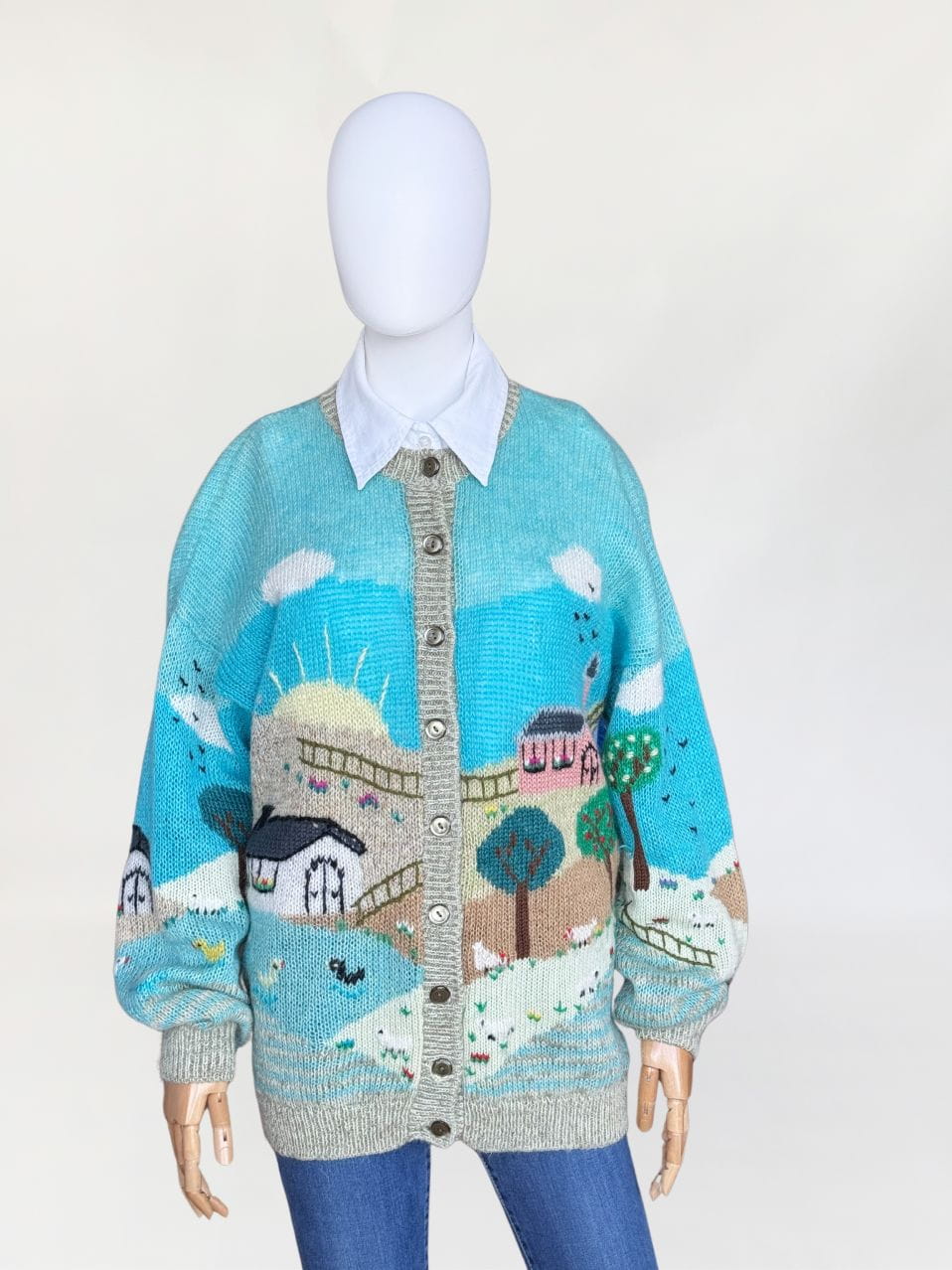 Wełniany kardigan vintage novelty hand made