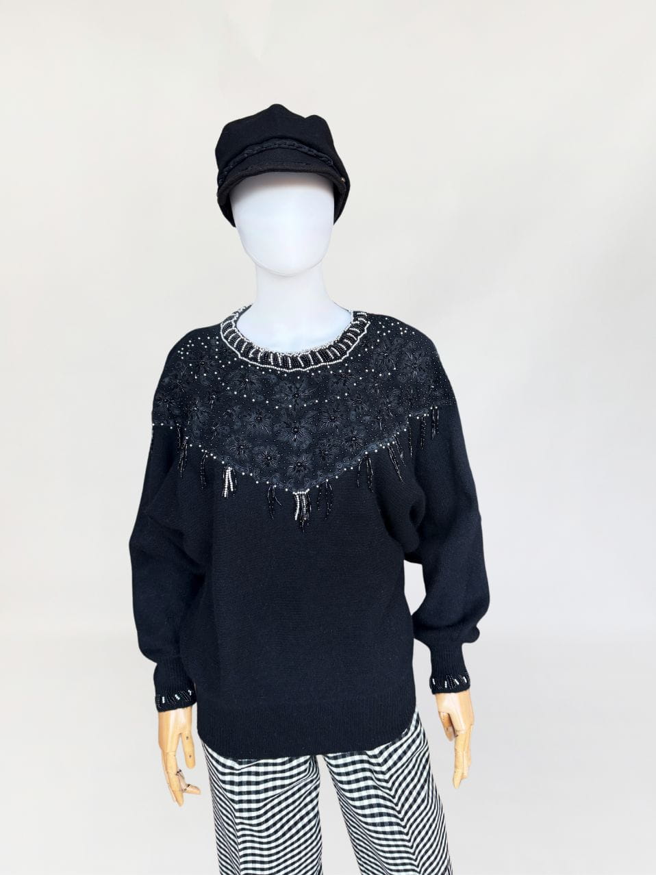 Bogato zdobiony sweter vintage wełna angora