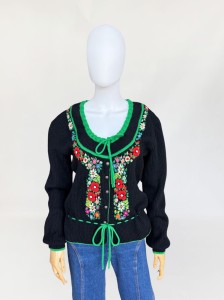 Wełniany haftowany sweter vintage 70's