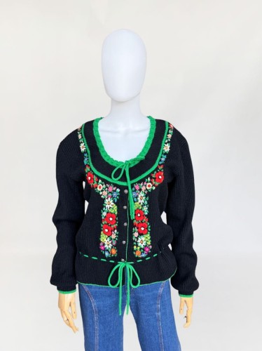 Wełniany haftowany sweter vintage 70's
