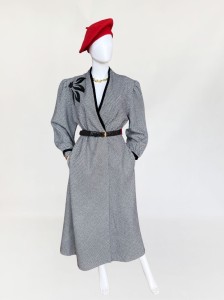 Wełniana maxi sukienka vintage w pepitkę