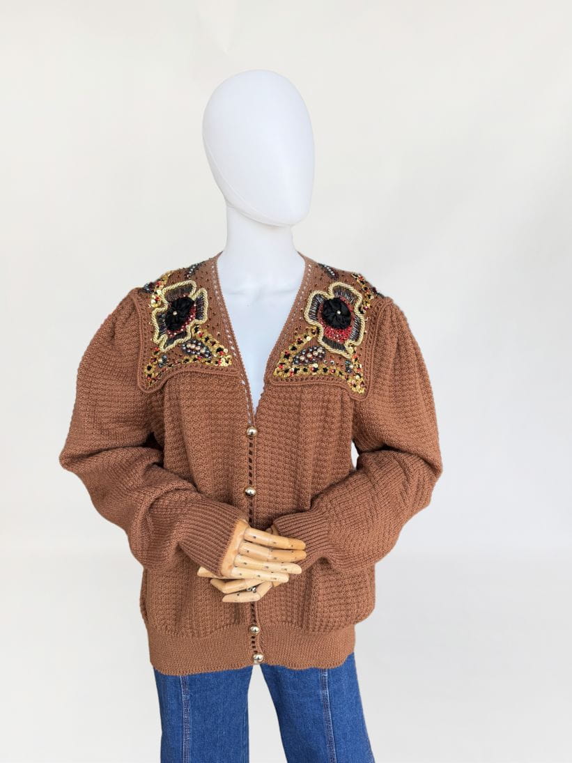 Włoski zdobiony sweter vintage 80's