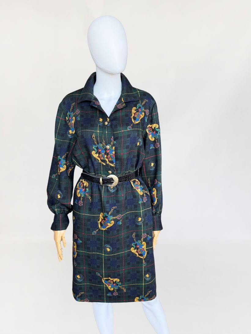Wełniana sukienka vintage 80's barokowe wzory