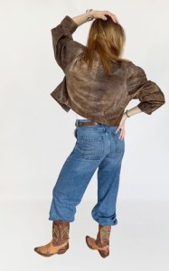 Skórzana postarzana kurtka vintage 80s power shoulders