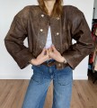 Skórzana postarzana kurtka vintage 80s power shoulders