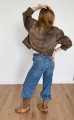 Skórzana postarzana kurtka vintage 80s power shoulders
