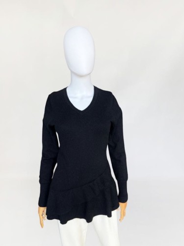 Isaac Mizrahi sweter z kaszmiru z falbanką