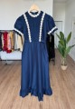 Sukienka maxi ze wstawkami z gipiury vintage 1970s