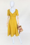 Musztardowa lniana sukienka vintage