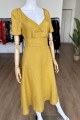 Musztardowa lniana sukienka
