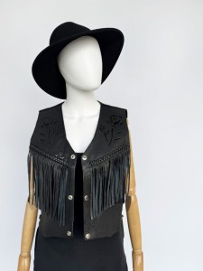 Skórzana kamizelka vintage z frędzlami biker