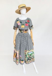 Maxi sukienka vintage w kratę 1980s koty