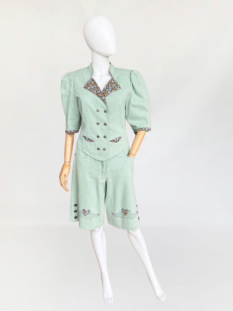 Jeansowy miętowy set vintage 1990s