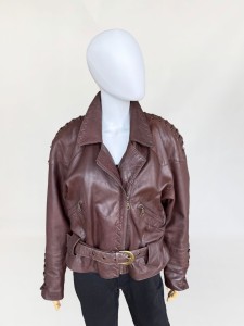 Skórzana sznurowana kurtka vintage 1980s ramoneska