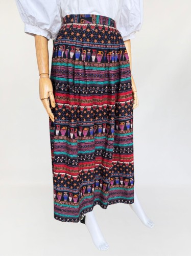 Wzorzysta maxi spódnica vintage antyczne wzory 1970s 1980s