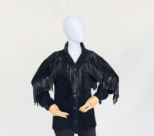 Zamszowa westernowa kurtka vintage z frędzlami