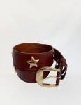 Skórzany pasek vintage ze złotymi gwiazdami