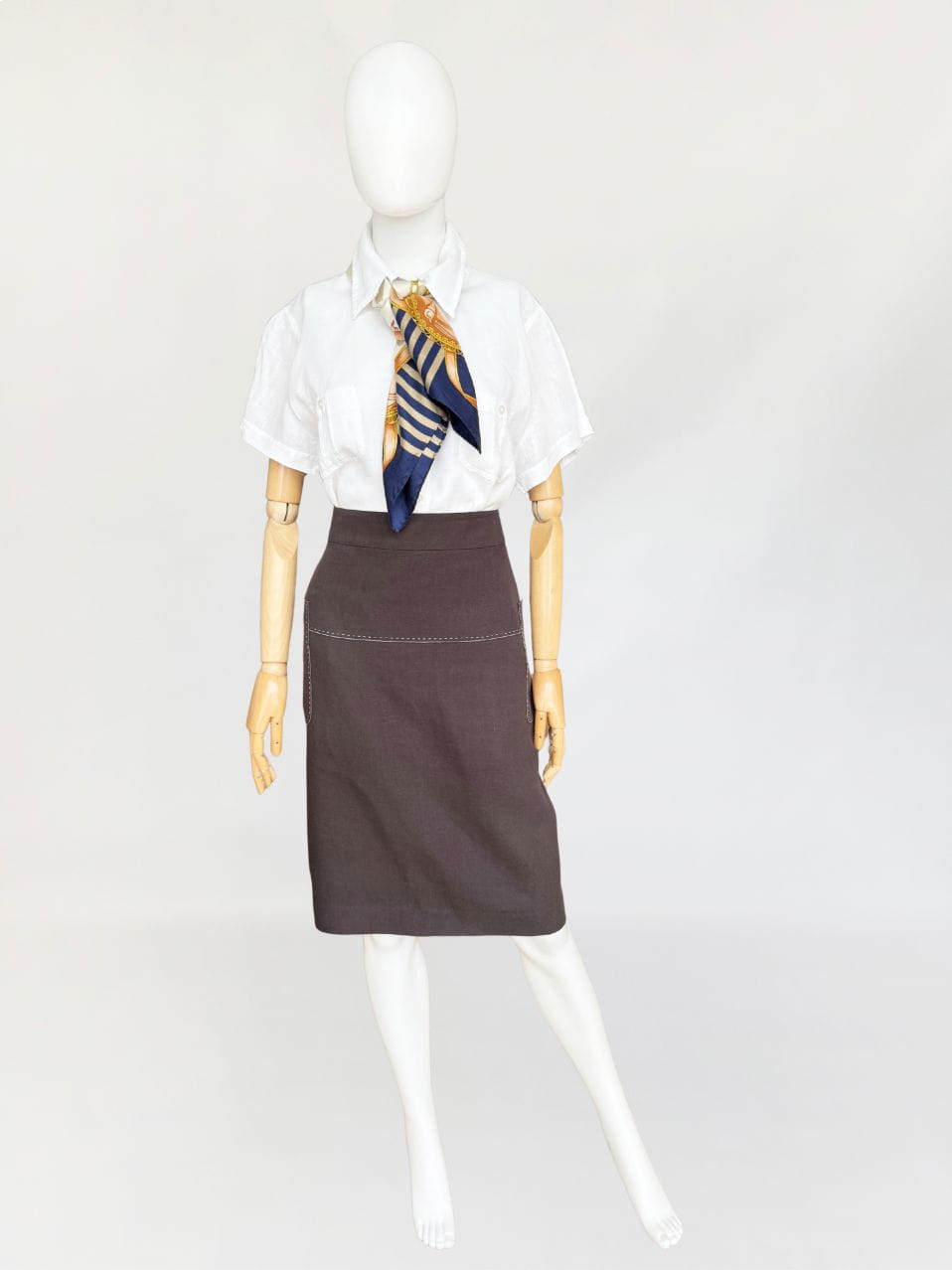 Max Mara lniana spódnica z kontrastowymi szwami