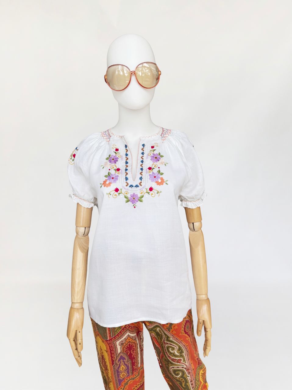 Haftowana lniana bluzka vintage 1970s