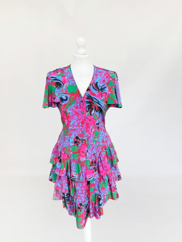 Jedwabna wzorzysta sukienka vintage 1990s