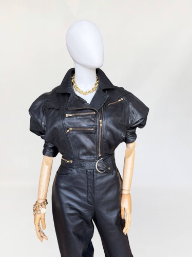 Skórzana krótka ramoneska vintage 1980s