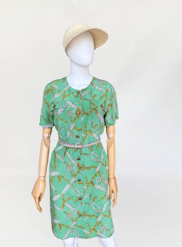 Jedwabna sukienka vintage marynarskie motywy