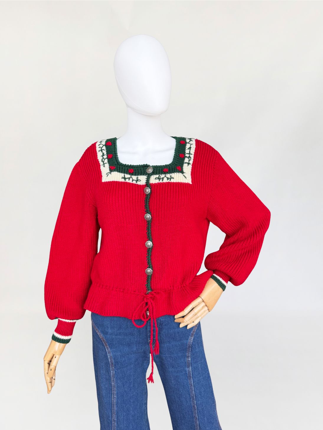 Wełniany haftowany sweter vintage 1970s