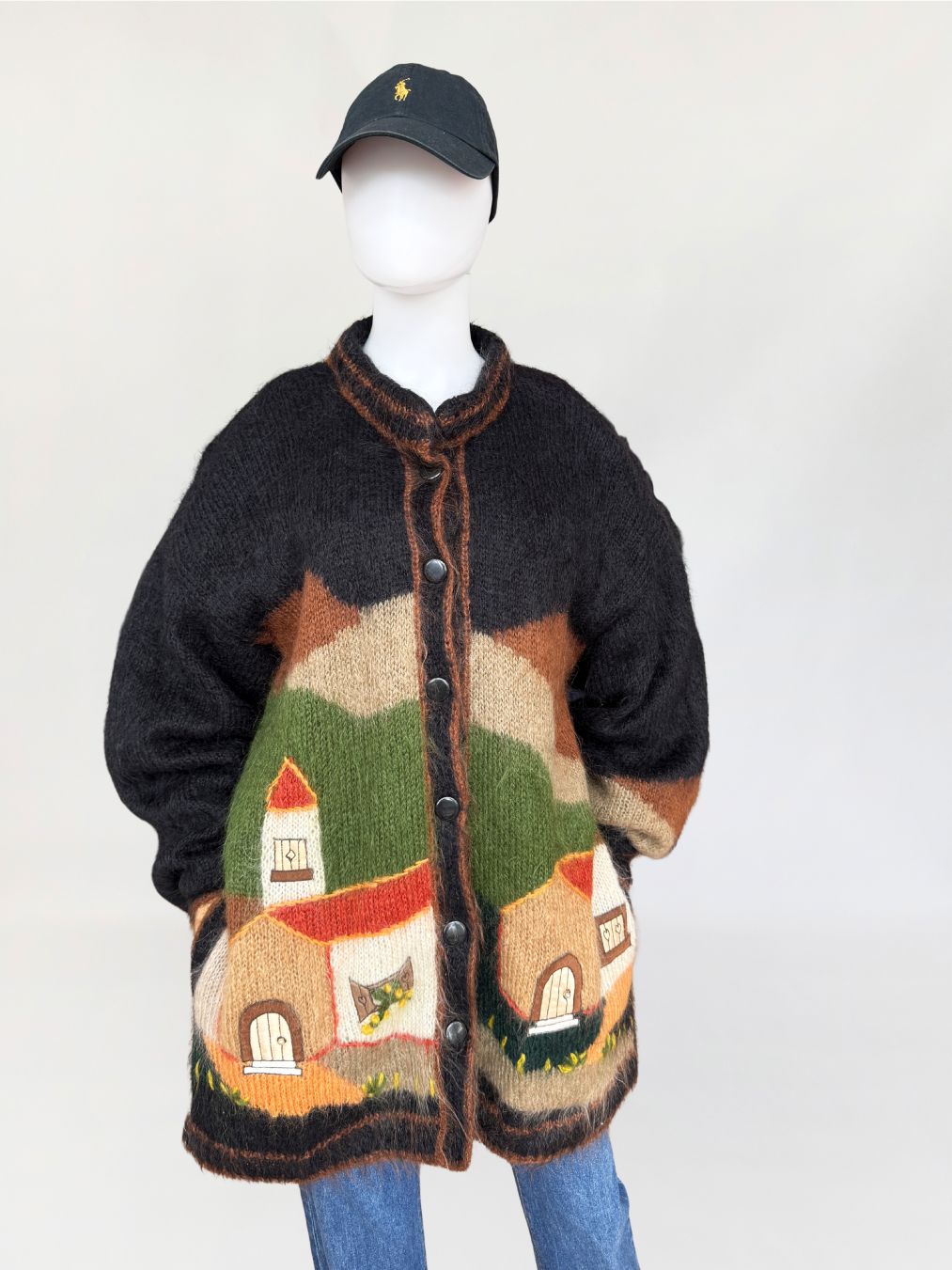 Długi moherowy kardigan vintage novelty