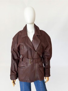 Skórzana kurtka z paskiem vintage 1980s