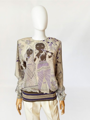 Jeunesse jedwabna bluzka vintage 1980s indyjski motyw (2).jpg