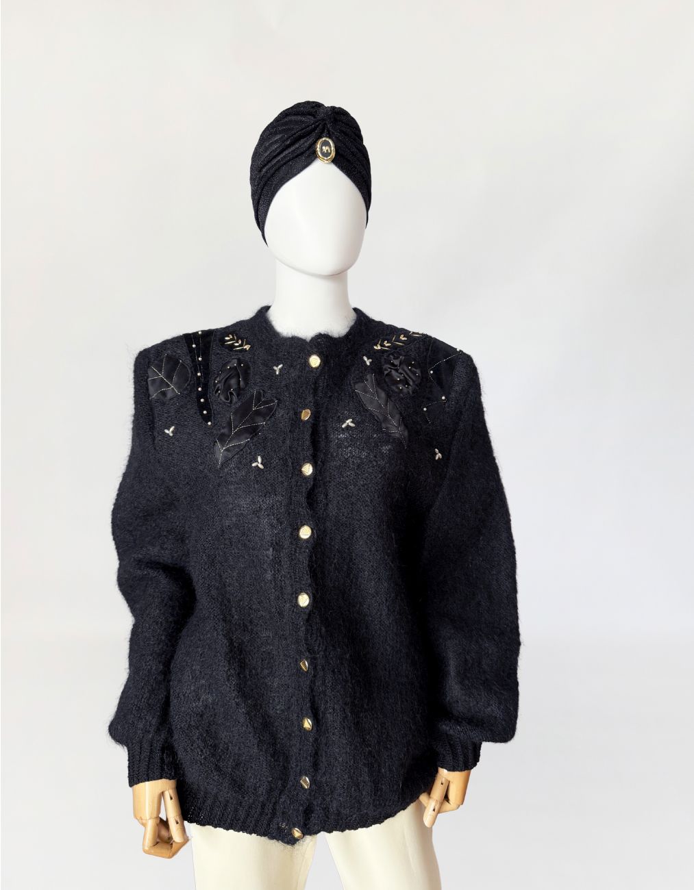 Moherowy zdobiony sweter vintage 1980s