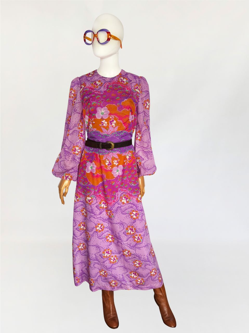 Vera Mont kolorowa maxi sukienka vintage 1970s
