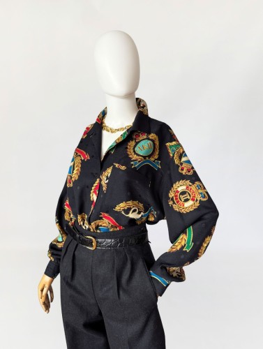 Anne Klein jedwabna wzorzysta koszula vintage 1980s