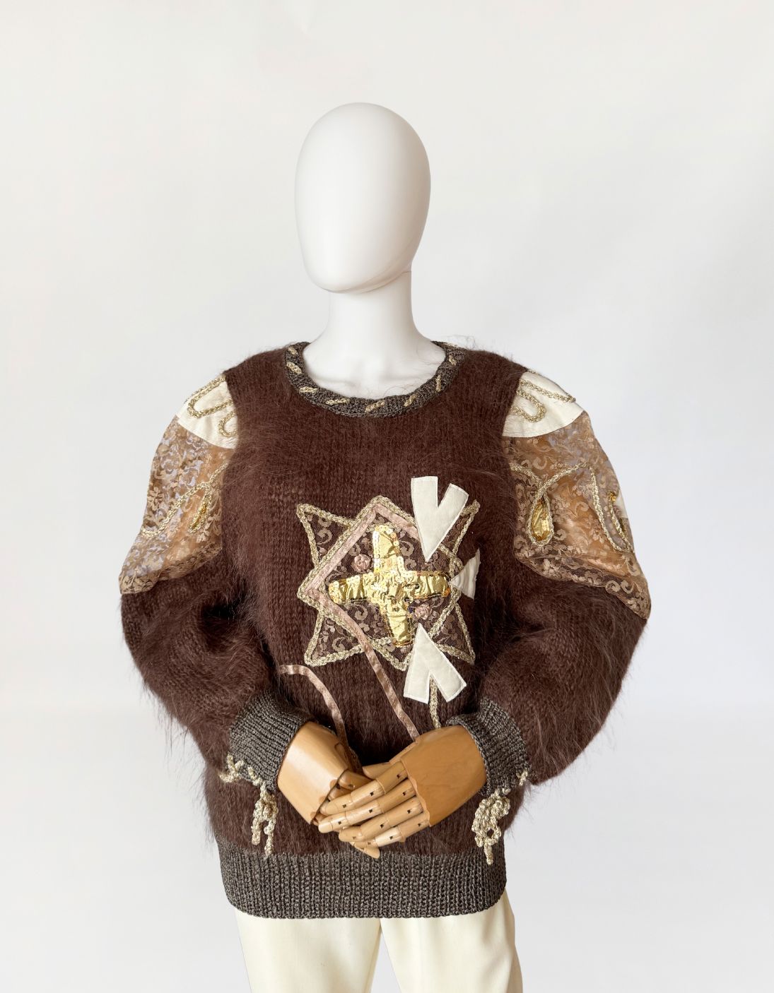 Zdobiony moherowy sweter vintage 1980s