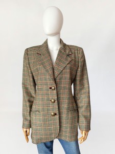 Wełniana marynarka vintage w drobną kratę