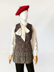 Jedwabna długa kamizelka vintage we wzory