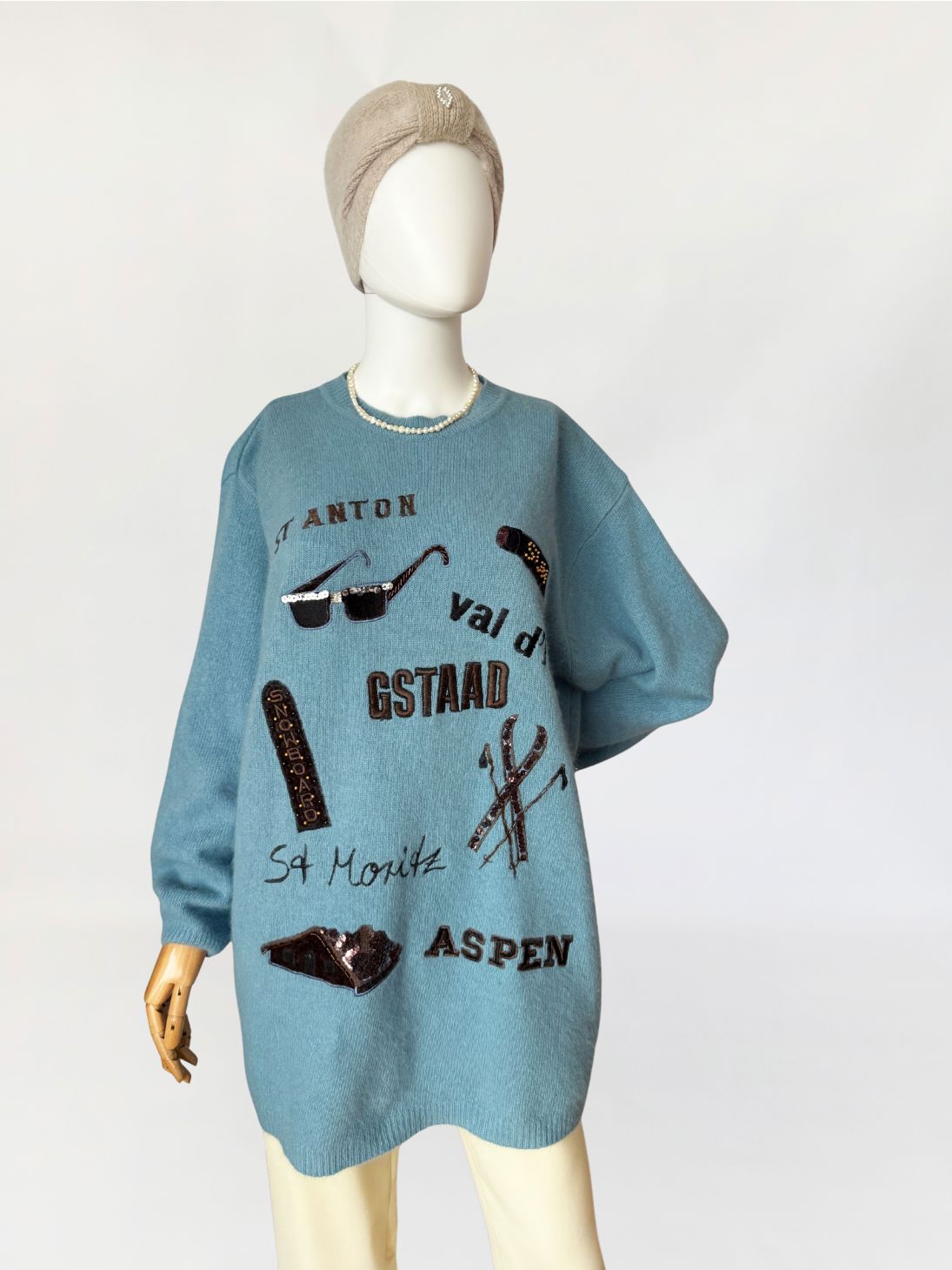 Sweter vintage après-ski, wełna jagnięca z angorą