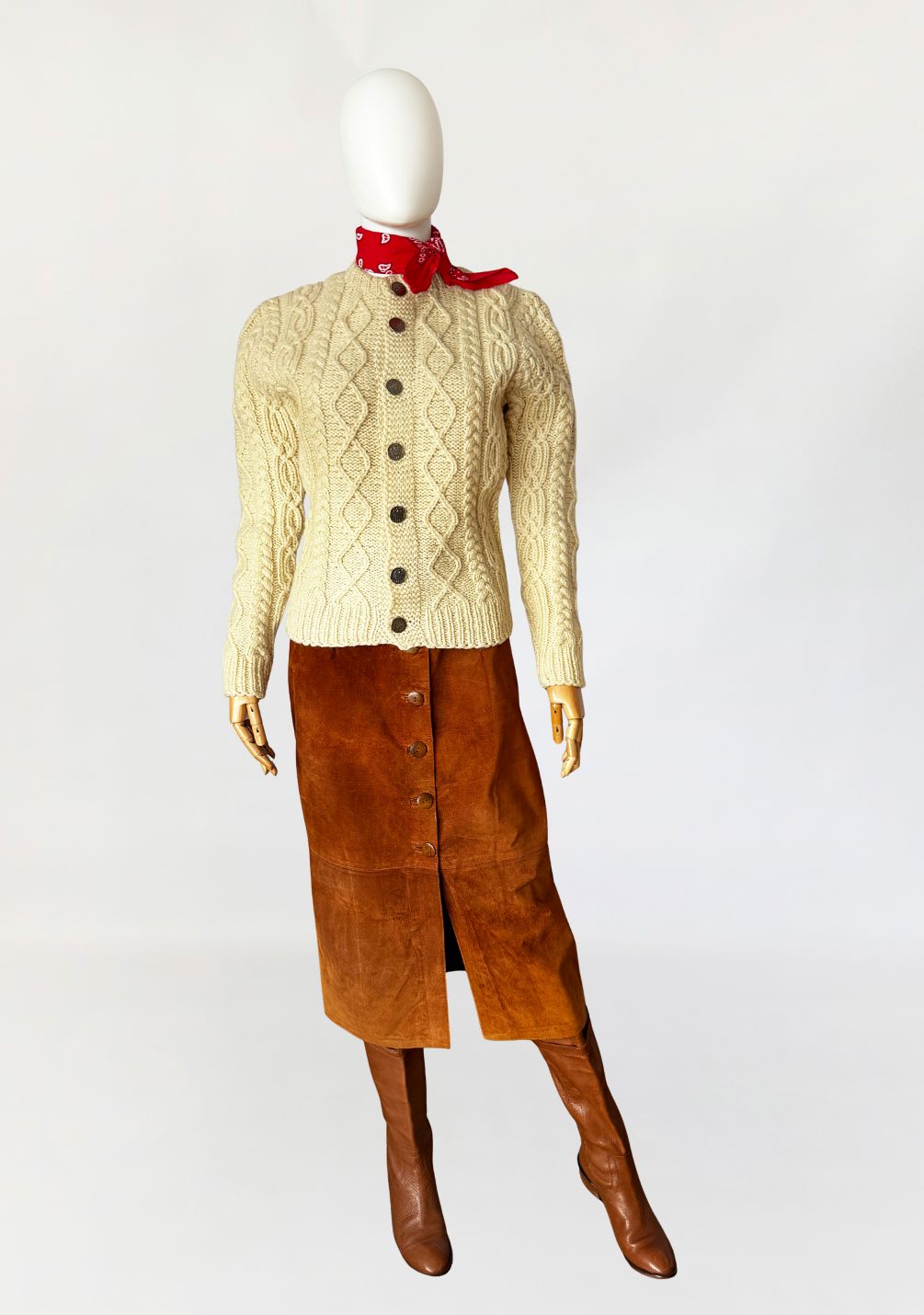 Giesswein wełniany sweter vintage warkoczowy splot